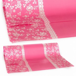 Celofan perlat roz cu trandafiri 50x70 cm 20 coli
